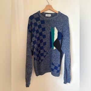 Vintage Blue Patterned Crew Neck Sweater